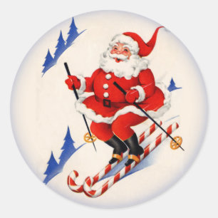Vintage Kerstmis skiën Sinterklaas Sticker
