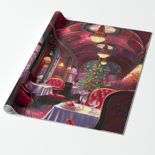 Vintage Kerstmis Slaap Express Restaurant Cadeaupapier