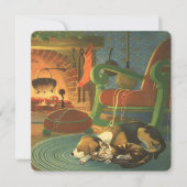 Vintage Kerstmis, Slaapende Dieren door Fireplace Feestdagenkaart (Voorkant)