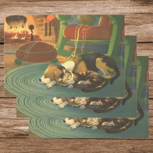 Vintage Kerstmis, Slaapende Dieren door Fireplace Inpakpapier Vel