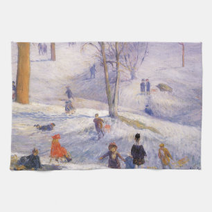 Vintage Kerstmis, Slapen, Central Park Glackens Theedoek