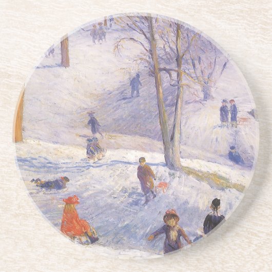 Vintage Kerstmis, Slapen, Central Park Glackens Zandsteen Onderzetter (Voorkant)