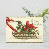 Vintage Kerstmis Sleigh groeten Feestdagenkaart (Staand voorkant)