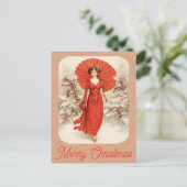 Vintage Kerstmis Sneeuw Victoriaans Vrouw Briefkaart (Staand voorkant)