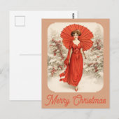 Vintage Kerstmis Sneeuw Victoriaans Vrouw Briefkaart (Voorkant / Achterkant)