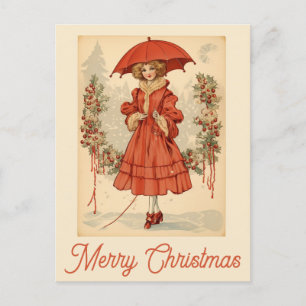 Vintage Kerstmis Sneeuw Victoriaans Vrouw Briefkaart