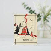 Vintage Kerstmis Sneeuwcabine Feestdagenkaart (Staand voorkant)