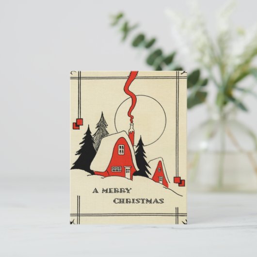 Vintage Kerstmis Sneeuwcabine Feestdagenkaart (Staand voorkant)