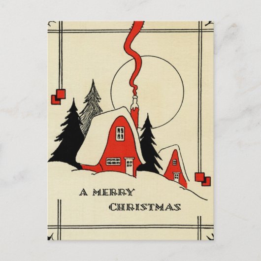 Vintage Kerstmis Sneeuwcabine Feestdagenkaart (Voorkant)