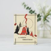 Vintage Kerstmis Sneeuwcabine Feestdagenkaart (Staand voorkant)