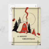 Vintage Kerstmis Sneeuwcabine Feestdagenkaart (Voorkant / Achterkant)