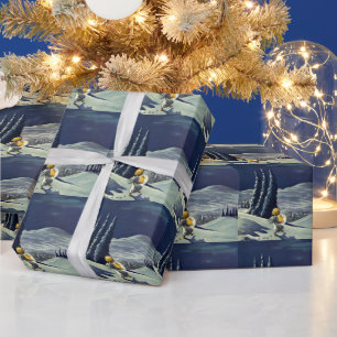Vintage Kerstmis, Sneeuwengel die met een ster loo Cadeaupapier