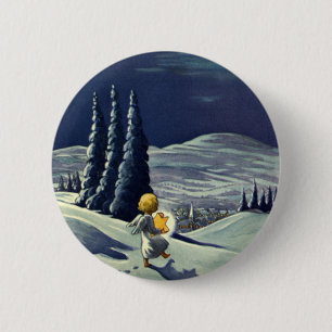 Vintage Kerstmis, Sneeuwengel die met een ster loo Ronde Button 5,7 Cm