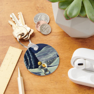 Vintage Kerstmis, Sneeuwengel die met een ster loo Sleutelhanger