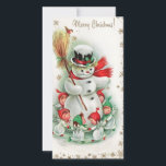 Vintage Kerstmis Sneeuwman danst met engelen Feestdagenkaart<br><div class="desc">Leuke retro vintage kerstsneeuwpop danst met engelen in de Snow Holiday Kaart.</div>