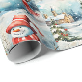 Vintage Kerstmis Sneeuwman Illustratie Cadeaupapier (Rol Hoek)