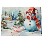 Vintage Kerstmis Sneeuwman Illustratie Groot Cadeauzakje (Voorkant)