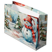 Vintage Kerstmis Sneeuwman Illustratie Groot Cadeauzakje (Voorkant Gekanteld)