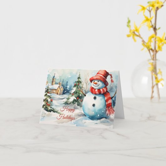 Vintage Kerstmis Sneeuwman Illustratie Kaart (Gele Bloem)