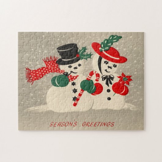 Vintage Kerstmis Sneeuwman Kerstpuzzel Legpuzzel (Horizontaal)