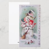 Vintage Kerstmis Sneeuwman met engelen Feestdagenkaart (Voorkant / Achterkant)