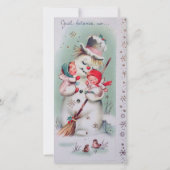 Vintage Kerstmis Sneeuwman met engelen Feestdagenkaart (Voorkant)
