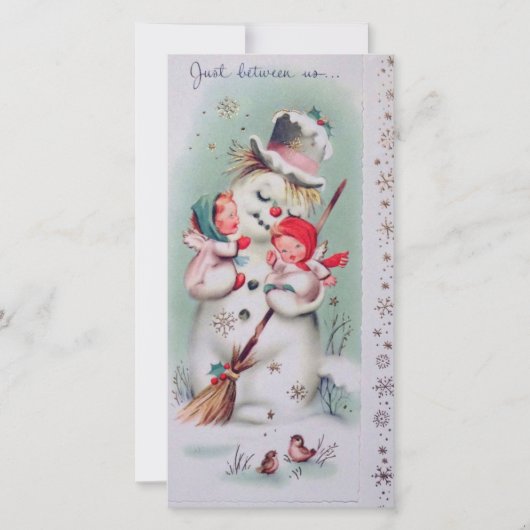 Vintage Kerstmis Sneeuwman met engelen Feestdagenkaart (Voorkant)