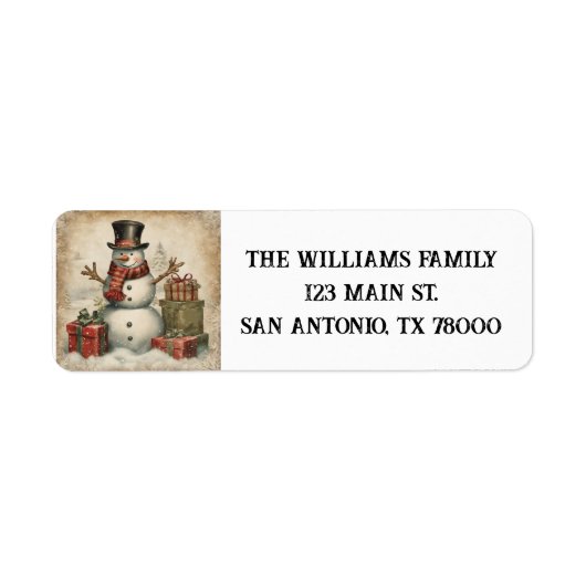 Vintage Kerstmis Sneeuwman Retouradres Etiket (Voorkant)