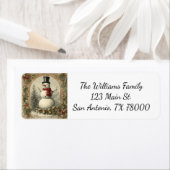 Vintage Kerstmis Sneeuwman Retouradres Etiket (Insitu)
