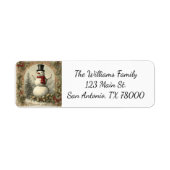 Vintage Kerstmis Sneeuwman Retouradres Etiket (Voorkant)