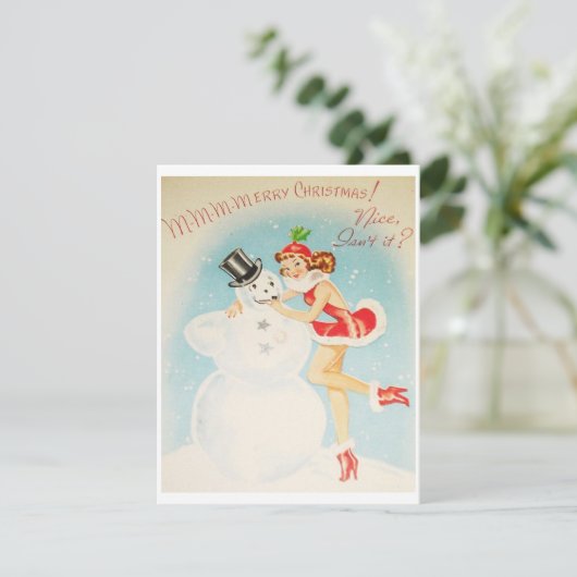 Vintage Kerstmis Sneeuwman Vakantie Kaart (Staand voorkant)