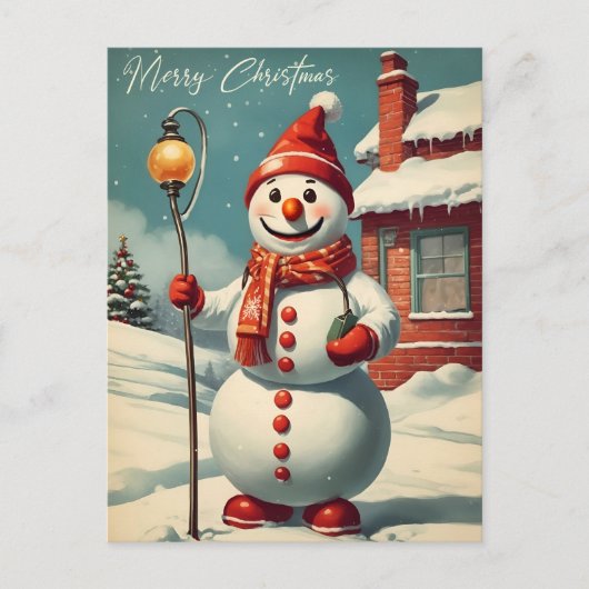 Vintage Kerstmis Sneeuwman Winter Vakantie Briefkaart (Voorkant)