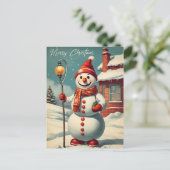 Vintage Kerstmis Sneeuwman Winter Vakantie Briefkaart (Staand voorkant)