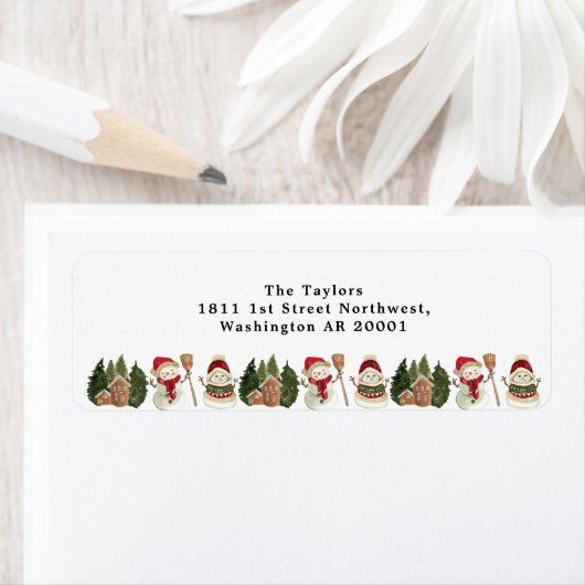 Vintage Kerstmis Sneeuwmannen retouradres Etiket (Insitu)