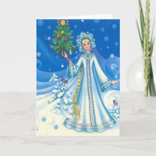 Vintage Kerstmis, Sneeuwmeisje Feestdagen Kaart (Voorkant)