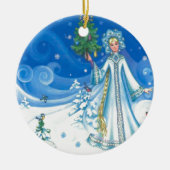 Vintage Kerstmis, Sneeuwmeisje Keramisch Ornament (Voorkant)