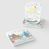 VINTAGE KERSTMIS SNEEUWRIJKE STAD ELK GEPERSONALIS STENEN ONDERZETTER (Zijkant)