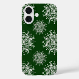 Vintage Kerstmis Sneeuwvlok Groene Sneeuwstorm Pat iPhone 16 Hoesje