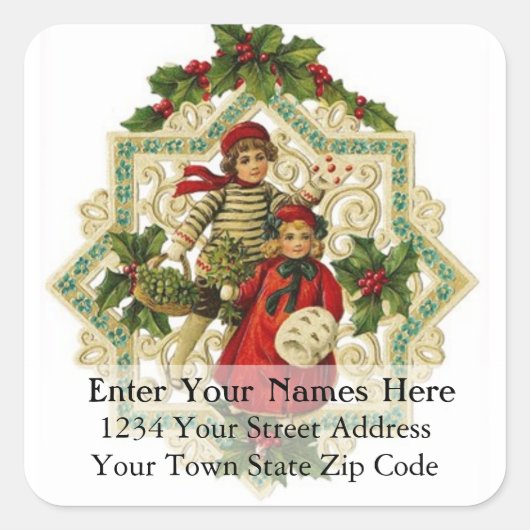 Vintage Kerstmis Snowflake Vierkante Sticker (Voorkant)