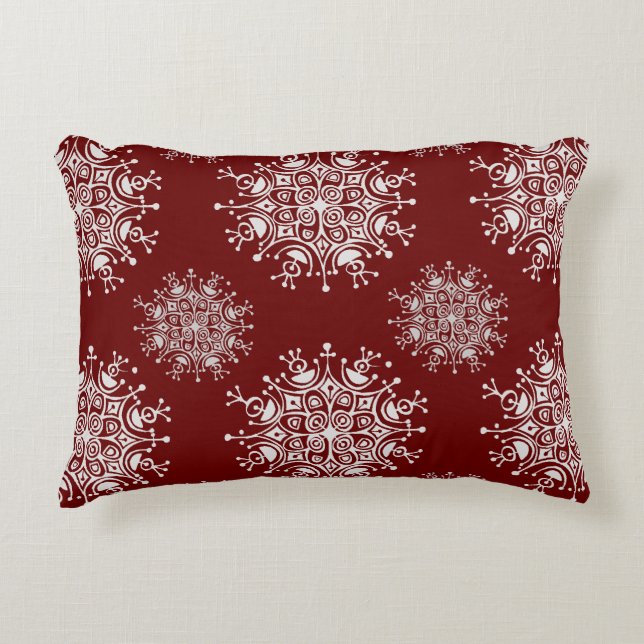 Vintage Kerstmis Snowflakes Red Blizzard Patroon Accent Kussen (Voorkant)