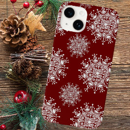 Vintage Kerstmis Snowflakes Red Blizzard Patroon iPhone 15 Case