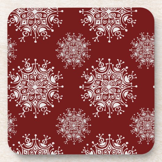 Vintage Kerstmis Snowflakes Red Blizzard Patroon Drankjes Onderzetter (Voorkant)