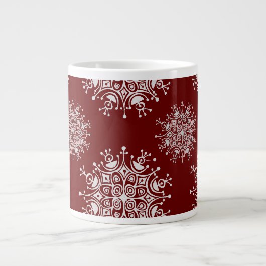 Vintage Kerstmis Snowflakes Red Blizzard Patroon Grote Koffiekop (Voorkant)