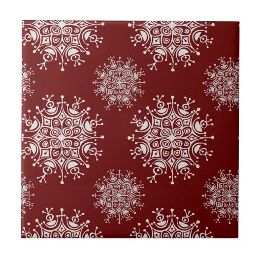 Vintage Kerstmis Snowflakes Red Blizzard Patroon Tegeltje (Voorkant)