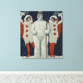 Vintage Kerstmis Snowman en Dames Canvas Afdruk (Insitu (Houten vloer))
