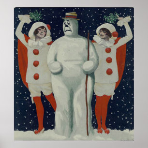Vintage Kerstmis Snowman en Dames Poster