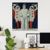 Vintage Kerstmis Snowman en Dames Poster (Thuiskantoor)