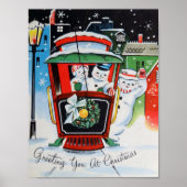 Vintage Kerstmis Snowman Familie poster (Voorkant)