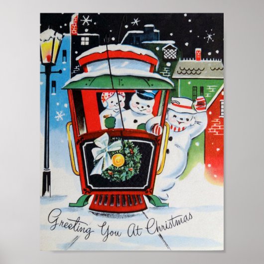 Vintage Kerstmis Snowman Familie poster (Voorkant)