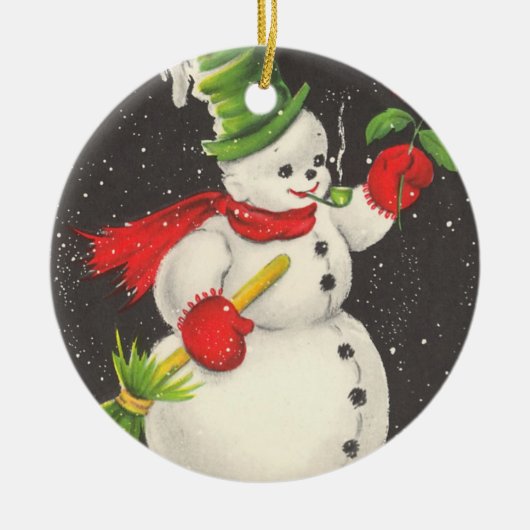 Vintage Kerstmis Snowman  Keramisch Ornament (Voorkant)